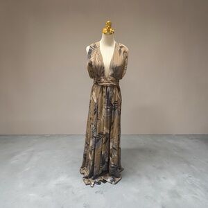 Neutral Tropical Print Halter Maxi Dress